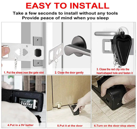 Door Stop Alarm And Hotel Door Lock Dual Protection Security Kit Portable Pocket Door Stopper Self Defense Tool For Travel Home Apartment House And Hotel Rooms installation guide with step-by-step instructions.