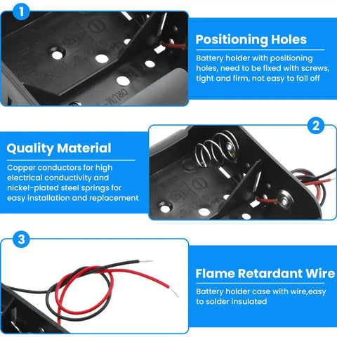 Built Tough D Cell Battery Holder 2 Pack 1.5V External Power Case with positioning holes and copper contacts.