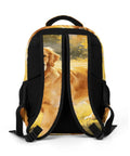 Back view of Dope Warm Autumn Pet Floral Printed Unisex Backpack With Large Capacity Durable Polyester Breathable Fabric Smooth Zipper Easy