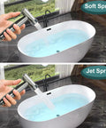 Handheld Bidet Sprayer For Toilet With Premium SUS304 Stainless Steel Attachment Set And Leak Free Design showing soft and jet spray modes over bathtub