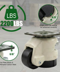 Heavy Duty Leveling Casters With Ratchet Handle Set Of 4 2200 Lb Capacity Steel Core Built Like A Tank side view with details.