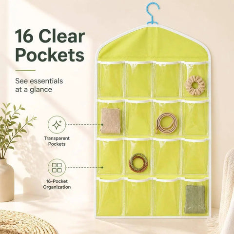 Smooth Over Door Shoe Hanging Storage Bag With Sixteen Clear Pockets For Fast Closet Setup showcasing 16 transparent pockets.