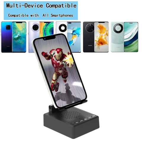 Two In One Bluetooth Speaker Phone Stand Compatible With IPhone And Android featuring Iron Man image on phone screen