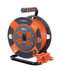 60 Ft Cord Reel With Four Outlets 14 AWG SJTW Cable Workhorse Heavy Duty High Visibility Extension Cord Reel Built In Tangle Free System