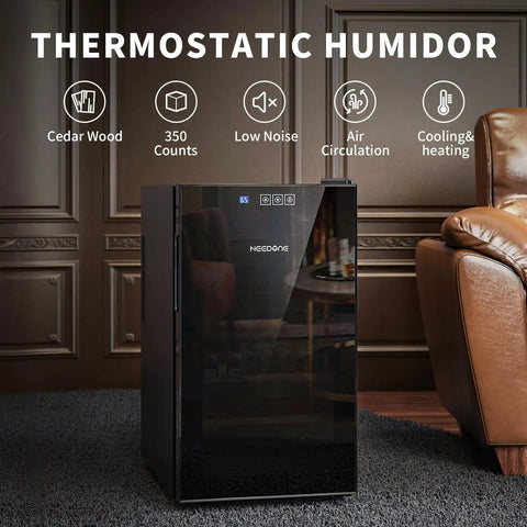 48L Electric Cigar Humidor Cabinet With Cooling And Heating Temperature Control, Holds 300 Cigars, Spanish Cedar Shelves