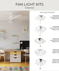 AirPro 4 Light Ceiling Fan Light Kit collection in room, available in various finishes with Alabaster Glass Shades