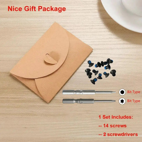 Rock Solid Replacement Screws For Minimalist Wallet Repair Includes Hex And T5 Torx Tools With Lock Tight Construction kit with screws and tools in a gift package.