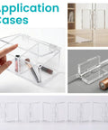 5Pcs Self Adhesive Acrylic Hinges Clear 25 By 34 Mm For DIY Jewelry Boxes and Small Cabinets, shown on transparent box