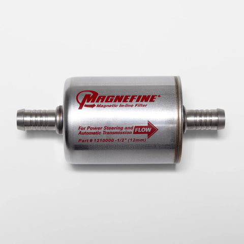 1/2 Inch Magnetic Inline Transmission And Power Steering Filter For Cars And SUVs, Dual Filtration System, silver finish.