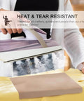 Person using heat press with 3 Pack Non Stick PTFE Sheets For Heat Press 12 By 16 Inches Heat Transfer Mats to prevent sticking.