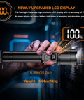 Beast Mode Bright 20000 Lumens Rechargeable LED Flashlight with LCD display showing battery level in hand