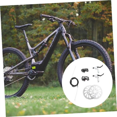 Heavy Duty CNC Machined Disc Brake Set For Mountain And Road Bikes Boasting Hollow Draining Design displayed with electric mountain bike.
