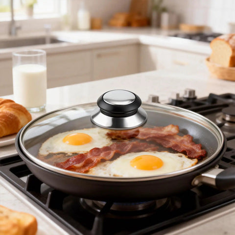 4 Pack Pot Lid Knobs Replacement Universal Stainless Steel Pan Lid Handle Covers For Glass Lids on frying pan with eggs and bacon