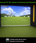 Indoor Golf Simulator Turf Mat For Home Setup 10 By 6 Foot with Reduced Rebound, shown in a simulator setup