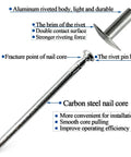 Close-up of a single aluminum large flange blind rivet showing labeled components and features for DIY projects and metalwork.