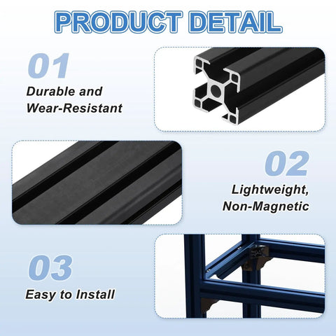 4 Pack 3030 T Slot Aluminum Extrusion 500mm European Standard Anodized Linear Rail Profile For 3D Printer Parts CNC DIY Projects Black Built Tough Lightweight And Ready For Quick Smooth Mess Free Assembly, black T-slot profile close-up