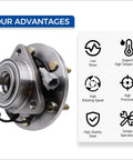 Set Of Two Front Wheel Hub Bearing Assembly 515066 With Abs For Infiniti QX56 2004 2007 Nissan Armada 2005 2007 Pathfinder 2004 Titan 2004 2007 Six Lug Wheels with ABS, side view with feature icons