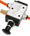 3 Way 2 Position Pneumatic Hand Valve With Handy Manual Control, One Quarter Inch PT Port, Normally Closed, 3 Port Valve, Cv 0.89
