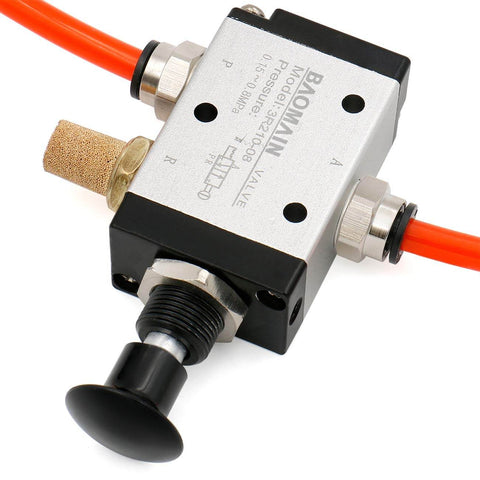3 Way 2 Position Pneumatic Hand Valve With Handy Manual Control, One Quarter Inch PT Port, Normally Closed, 3 Port Valve, Cv 0.89