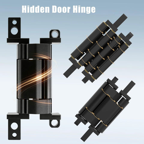 Hidden Door Hinge Set For Secret Bookcase Doors, Silent Rotating Concealed Hinges, 6 Inch, Side Mount, Three Way Adjustable