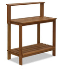 Tioman Outdoor Potting Bench In Natural Hardwood For Small Patios And Balconies With A Tall Open Frame And Slatted Shelves That Drain Water