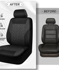 Universal Car Seat Covers Full Set With Front And Split Rear Bench, 3D Tire Embossed Interior Covers installation before and after