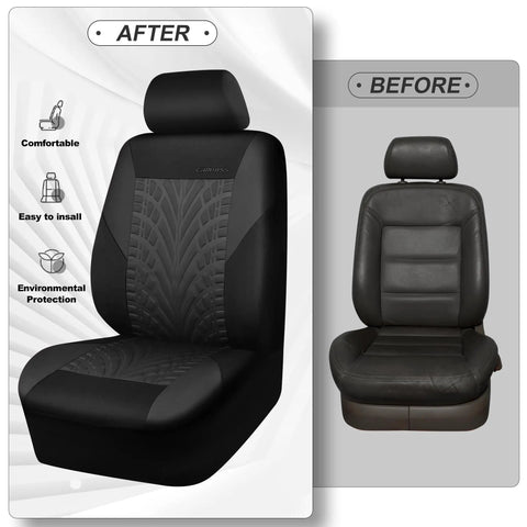 Universal Car Seat Covers Full Set With Front And Split Rear Bench, 3D Tire Embossed Interior Covers installation before and after