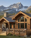 Legit Reactive Water Based Wood Stain With A Slick Reclaimed Vibe Weathered Tan Tones Hit Different On Any Surface Voc Free Solid Formula For Interior Or Exterior Jobs In 55 Gallon Drum on modern log cabin overlooking mountains.