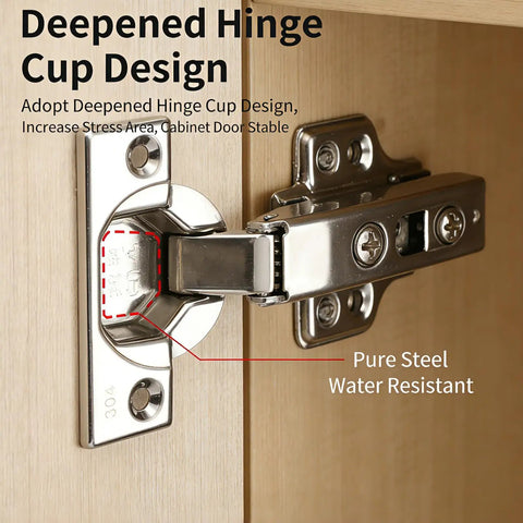 2 Pack Detachable Stainless Steel Full Overlay Cabinet Hinges With Hydraulic Soft Close Damper installed in wooden cabinet
