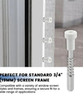 12 Pack Window Screen Plunger Latch Set With Aluminum Pins Springs And White Caps showing installed latch on standard 3/4" frame.