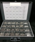 Pan Head Stainless Steel Machine Screw Kit With 6-32 8-32 10-24 And 10-32 Fasteners, open box with organized screws and washers