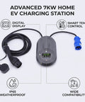 No Sweat Plug And Play Level 2 EV Charger 7kW 32A Wall Mount with digital screen and IP65 weatherproof design.