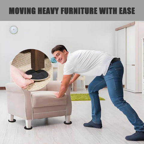 Man using Round 16 Piece Furniture Moving Kit With Pro Grade Felt Pads For Carpeted And Hard Floors Easy Glide Sliders