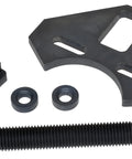 Lisle 40100 hub remover kit, black: long threaded shaft, curved mounting plate, square adapter, two bushings
