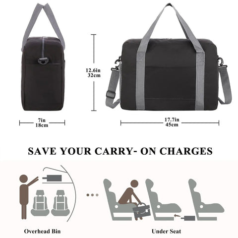 Underseat Personal Item Duffel Bag 18x14x8 Foldable Carry On For Air Travel 25L With Wet Pocket Waterproof Under Seat Diagram