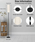 Tall RGB Smart Floor Lamp with Premium Linen Shade, 67 inches tall, showing foot switch, sturdy base, and metal material details.