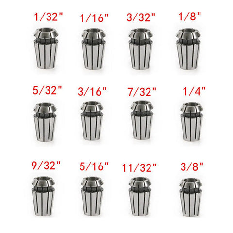 Spring Collet Set ER16 12 Piece For CNC Milling Lathe Workholding And Engraving One Thirty Second To Three Eighth Inch Gripping Range