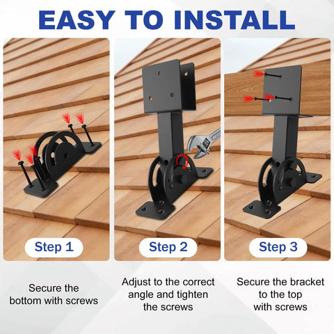 Beefed Up Heavy Duty Roof Riser Brackets Kit 3 Piece With 2 By 4 Adjustable Height Angled Pergola Brackets Black For Gazebos Carports And Patios Sturdy Metal Roof Beam Mounts