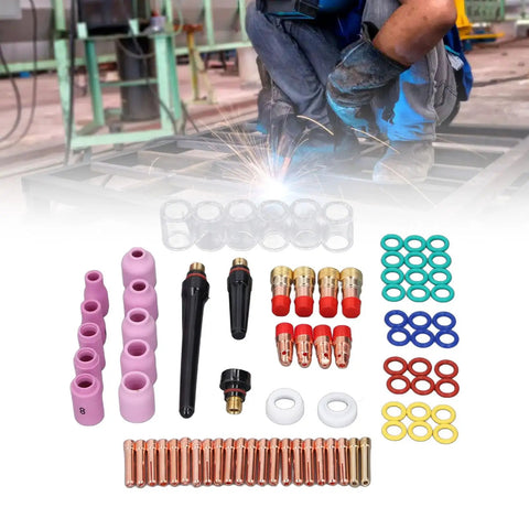 Premium TIG Welding Torch Kit With Gas Lens Type 10 Glass Ceramic Cup And Copper Accessories designed for WP17 WP18 WP26 with assorted parts