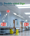 Six Pack Red Double Sided LED Exit Signs With Battery Backup For Businesses in a hallway with front and back view