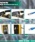 All In One Pass Through RJ45 Crimper Kit With Cable Tester And Stripper For Cat5 To Cat6a, RJ11 RJ12 Connectors tool usage guide