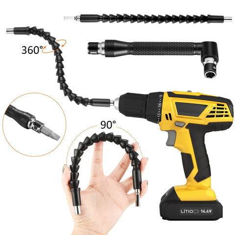 Flexible Drill Bit Extension Kit with Bendable Magnetic Extender and 360 Degree Rotatable Joints for tight spaces