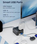 Power Strip Surge Protector With 9.8 Foot Cord And Mountable Design, 4 Widely Spaced Outlets And 4 Smart USB Ports on desk