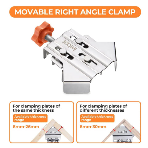 Stainless Steel Right Angle Clamp Set, Two-Piece 90 Degree Corner Clamps with Adjustable Swing Jaw for woodworking and welding use.