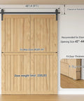 Bi-Fold Sliding Barn Door Hardware Kit 48 Inch For Two 22 Inch Doors Heavy Duty Track System Black Finish installation diagram.