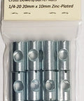 12 Pack Cross Dowels And Barrel Nuts 1/4-20 Thread 20mm Length 10mm Diameter Zinc Plated CNC Steel in packaging