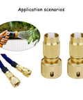Fix Leaks And Breaks Fast With This Aluminum Expandable Garden Hose Repair Kit, Heavy Duty Faucet Connector Set Perfect For Quick Outdoor Pipe Maintenance Or Sprinkler Fixes Like A Pro. Brass hose repair connectors with blue hose and spray nozzle