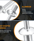 Close-up of 100 Pcs Aluminum Closed End Dome Head Blind Rivets 3/16 Inch And 3/8 Inch Size With Grip Range 0.11 To 0.20 Inches