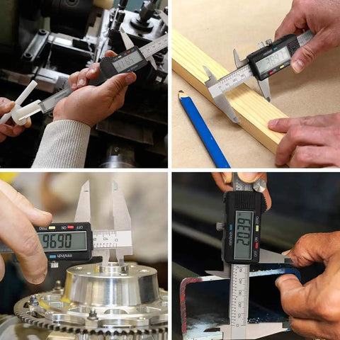 Waterproof Stainless Steel Digital Caliper 6 Inch 150mm used in various precise measurements in a workshop setting