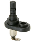 Top Shelf Nickel Plated Pin Switch With Durable Rubber Boot And Solid Polycarb Plunger For Fast Quarter Inch Female Disconnect Hookups On 12 Volt Dc Circuits Built For Custom Rides And Daily Cruising, showing the switch's black rubber housing